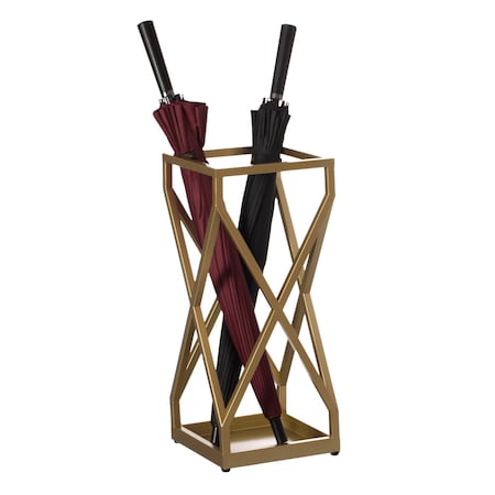 Vintiquewise Decorative Gold Square X Design Umbrella Holder Stand for Indoor and Outdoor QI004471